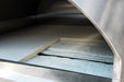 Ciao Bella Quattro wood fired pizza oven, close-up of the oven mouth and cooking stone floor inside the steel dome