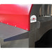Ciao Bella Quattro pizza oven in red, close-up of the side of the dome and the stainless steel folding side shelf