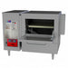 Cookshack PZ400 wood fired countertop pizza oven with the front door open showing the single baking deck