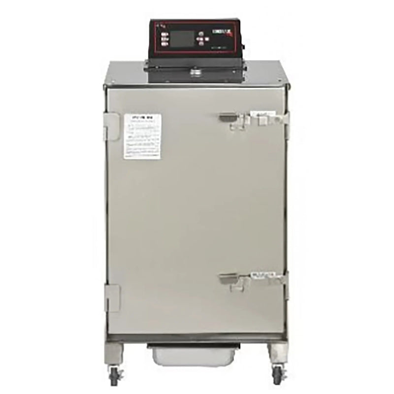 Cookshack SM066 residential smoker oven in stainless steel with top digital controller, drip pan and casters