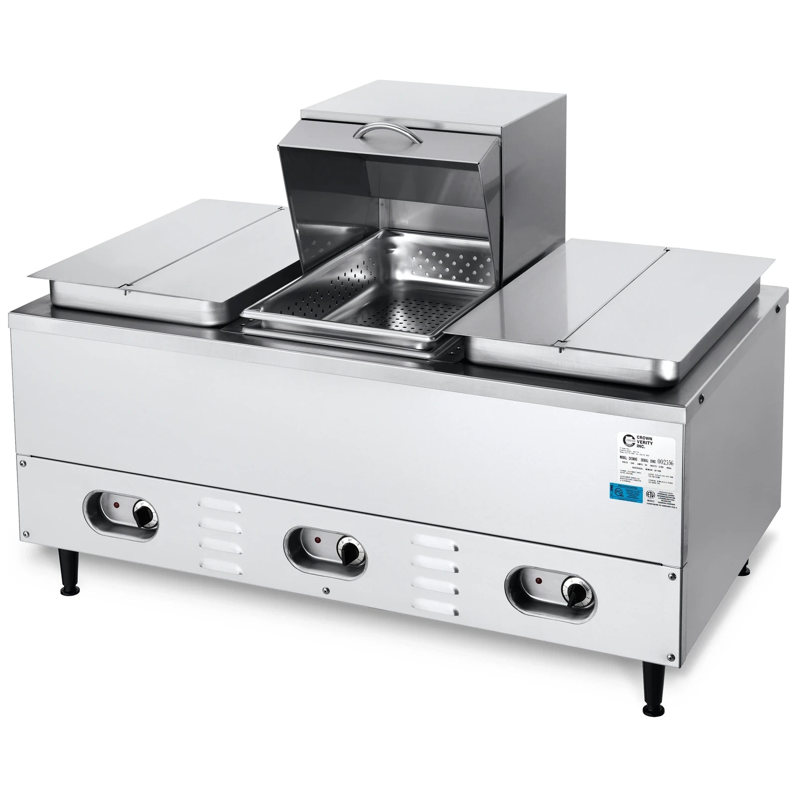 Crown Verity CV-3WHS electric hot dog steamer, stainless steel, empty steaming wells