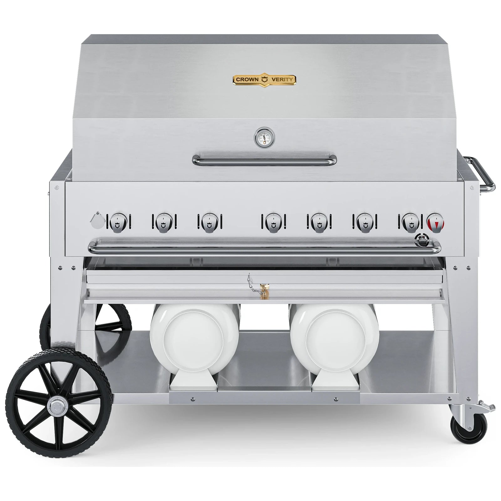 Crown Verity CV-CCB-48RDP 48" Club Series BBQ grill, with roll dome package, stainless steel, front view