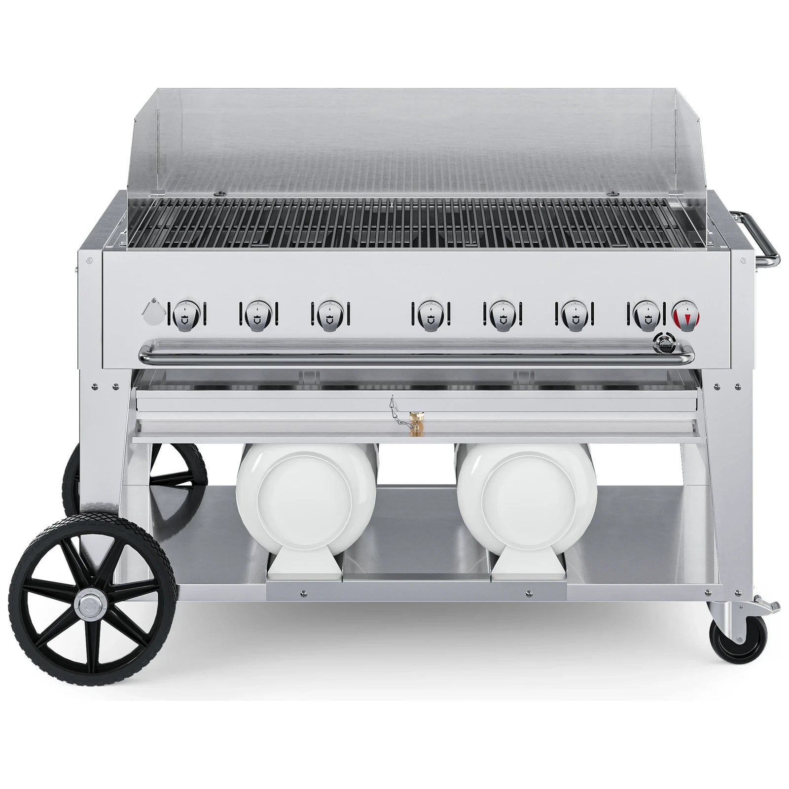 Crown Verity CV-CCB-48WGP 48" Club Series BBQ grill, with windguard package, stainless steel, front view