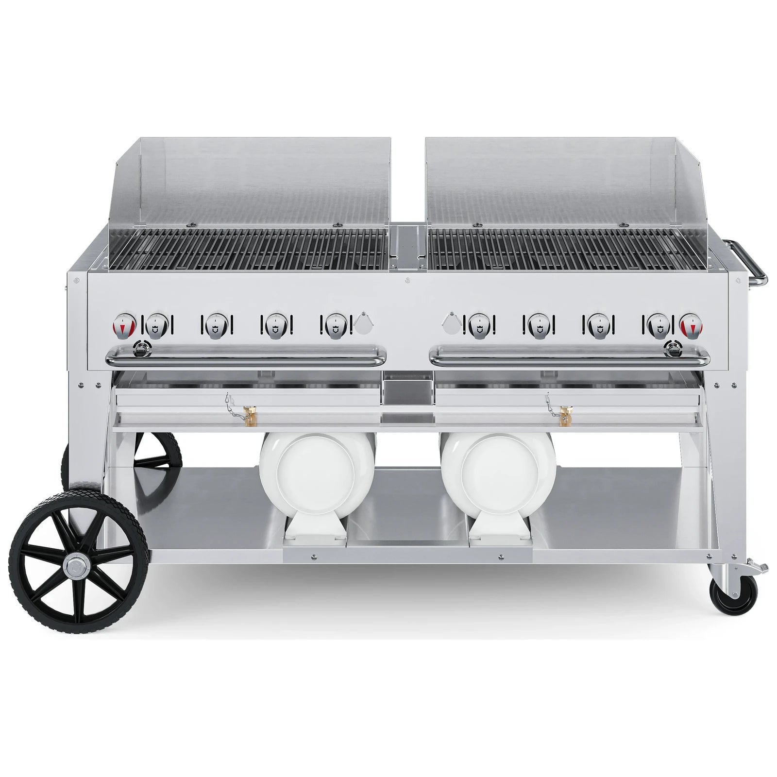 Crown Verity CV-CCB-60WGP 60" Club Series BBQ grill, with windguard package, stainless steel, front view
