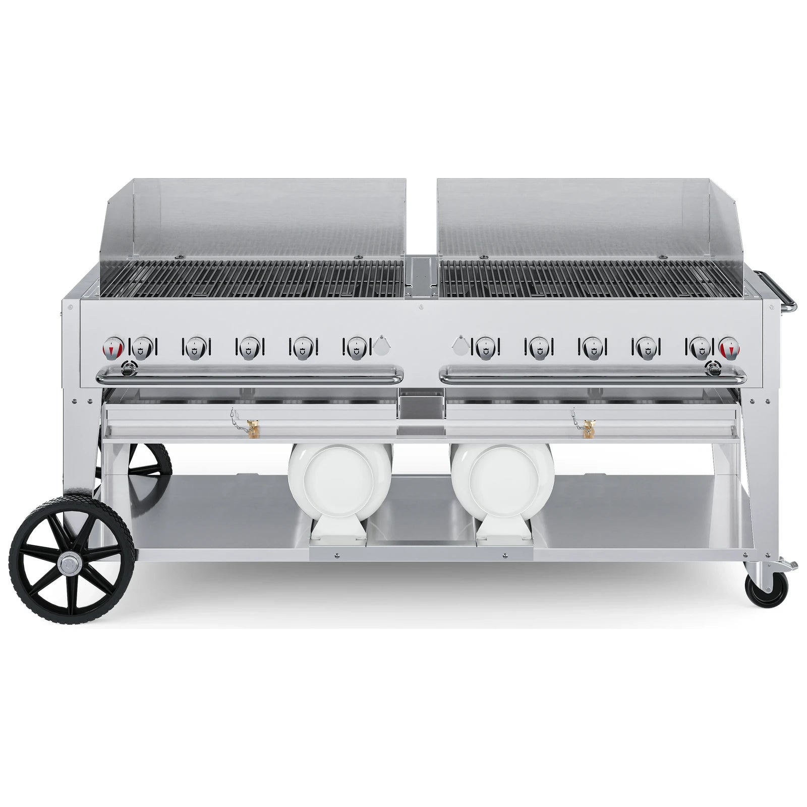 Crown Verity CV-CCB-72WGP 72" Club Series BBQ grill, with windguard package, stainless steel, front view