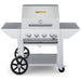 Crown Verity CV-MCB-30PRO 30" mobile BBQ grill, pro package with roll dome and two end shelves, stainless steel, front view