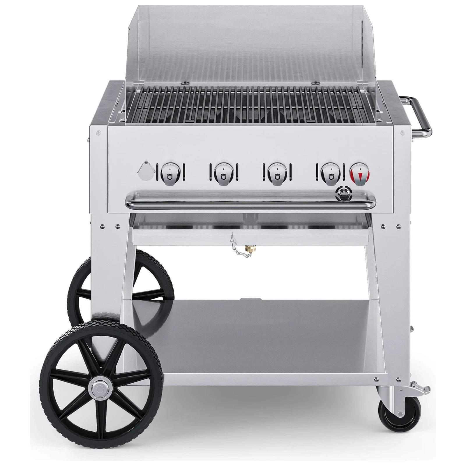 Crown Verity CV-MCB-30WGP 30" mobile BBQ grill, with windguard package, stainless steel, front view