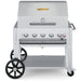Crown Verity CV-MCB-36RDP 36" stainless steel mobile grill with roll dome package, front view