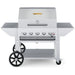 Crown Verity CV-MCB-36PRO 36" mobile grill pro package with roll dome and two end shelves, front view
