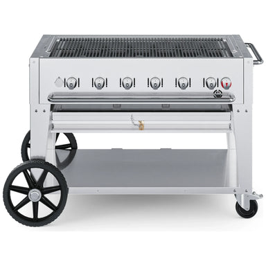 Crown Verity CV-MCB-42 42" mobile BBQ grill, grill only with open cooking grates, stainless steel, front view