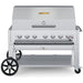 Crown Verity CV-MCB-48RDP-LP 48" mobile BBQ grill, with roll dome package, stainless steel, front view