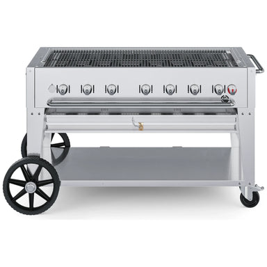 Crown Verity CV-MCB-48 48" mobile BBQ grill, grill only with open cooking grates, stainless steel, front view