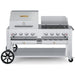 Crown Verity CV-MCB-60RWP-LP 60" mobile BBQ grill, with roll dome and windguard package, stainless steel, front view
