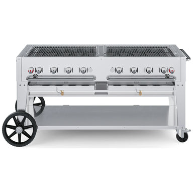 Crown Verity CV-MCB-60 60" mobile BBQ grill, grill only with open cooking grates, stainless steel, front view