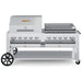 Crown Verity CV-MCB-72RGP-LP 72" mobile BBQ grill, with roll dome and Pro Series griddle package, stainless steel, front view