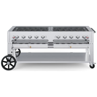 Crown Verity CV-MCB-72 72" mobile BBQ grill, grill only with open cooking grates, stainless steel, front view
