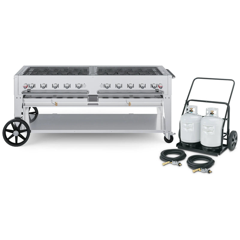 Crown Verity CV-MCC-72 72" mobile grill & propane cart, grill only with open cooking grates, stainless steel, front view