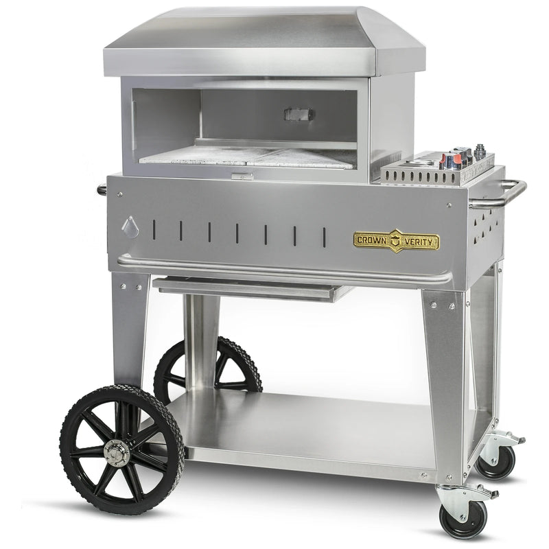 Crown Verity CV-PZ24-MB 24" mobile pizza oven, stainless steel, front view