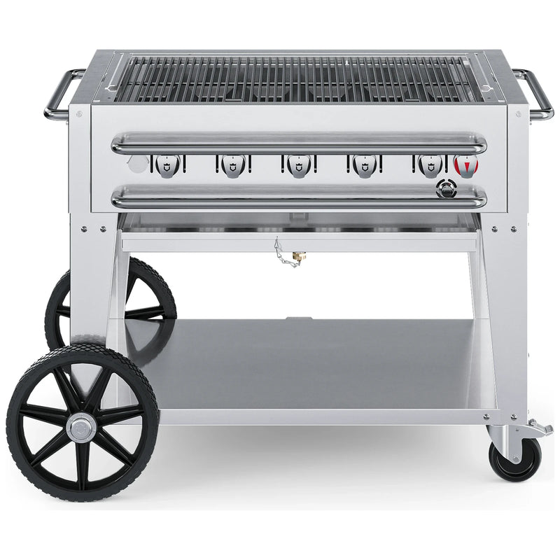 Crown Verity CV-RCB-36 36" rental BBQ grill, grill only with open cooking grates, stainless steel, front view