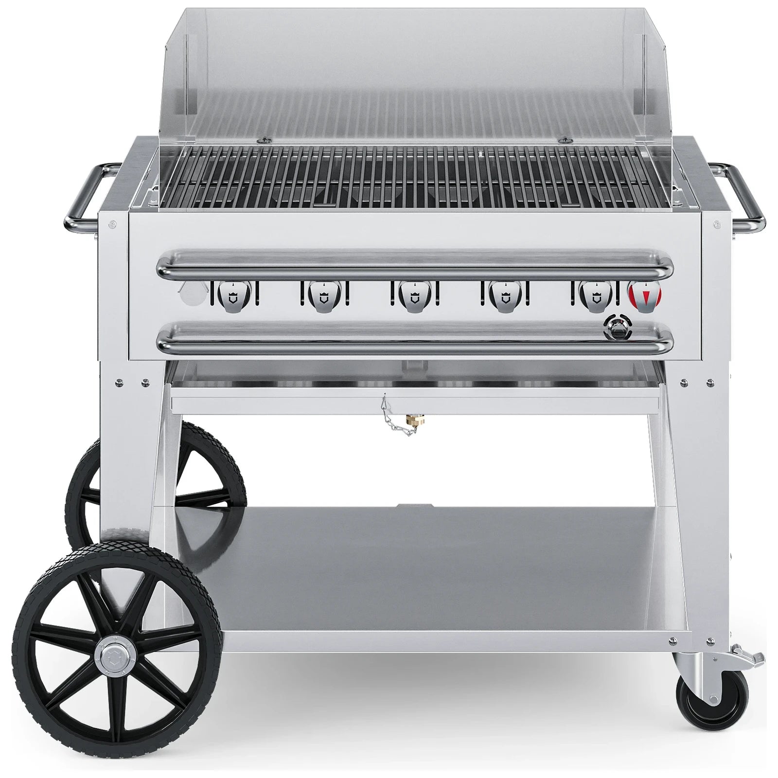 Crown Verity CV-RCB-36WGP 36" rental BBQ grill, with windguard package, stainless steel, front view