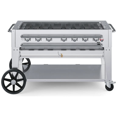 Crown Verity CV-RCB-48 48" rental BBQ grill, grill only with open cooking grates, stainless steel, front view