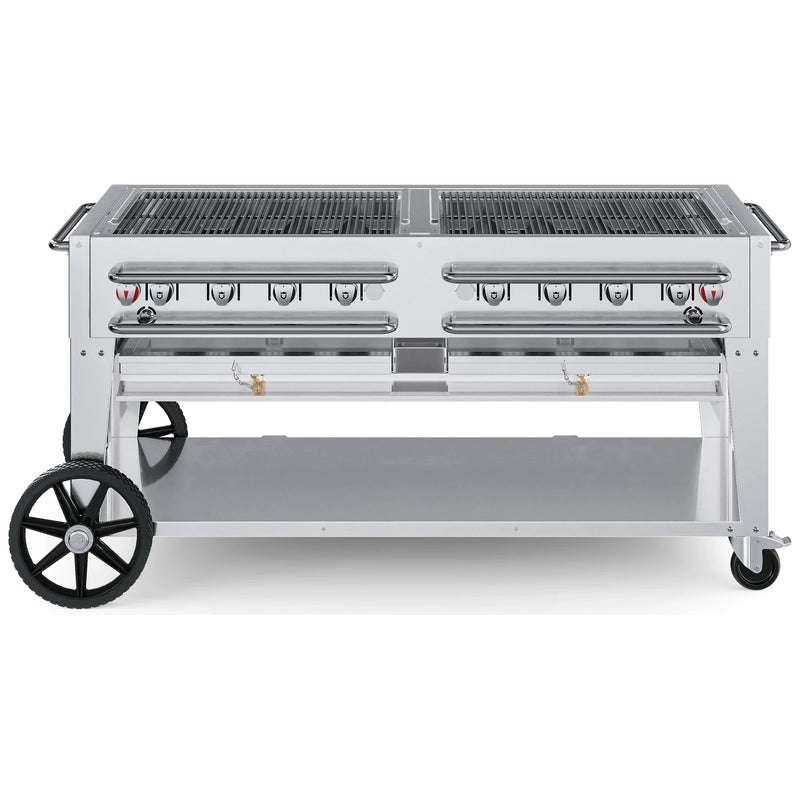 Crown Verity CV-RCB-60 60" rental BBQ grill, grill only with open cooking grates, stainless steel, front view