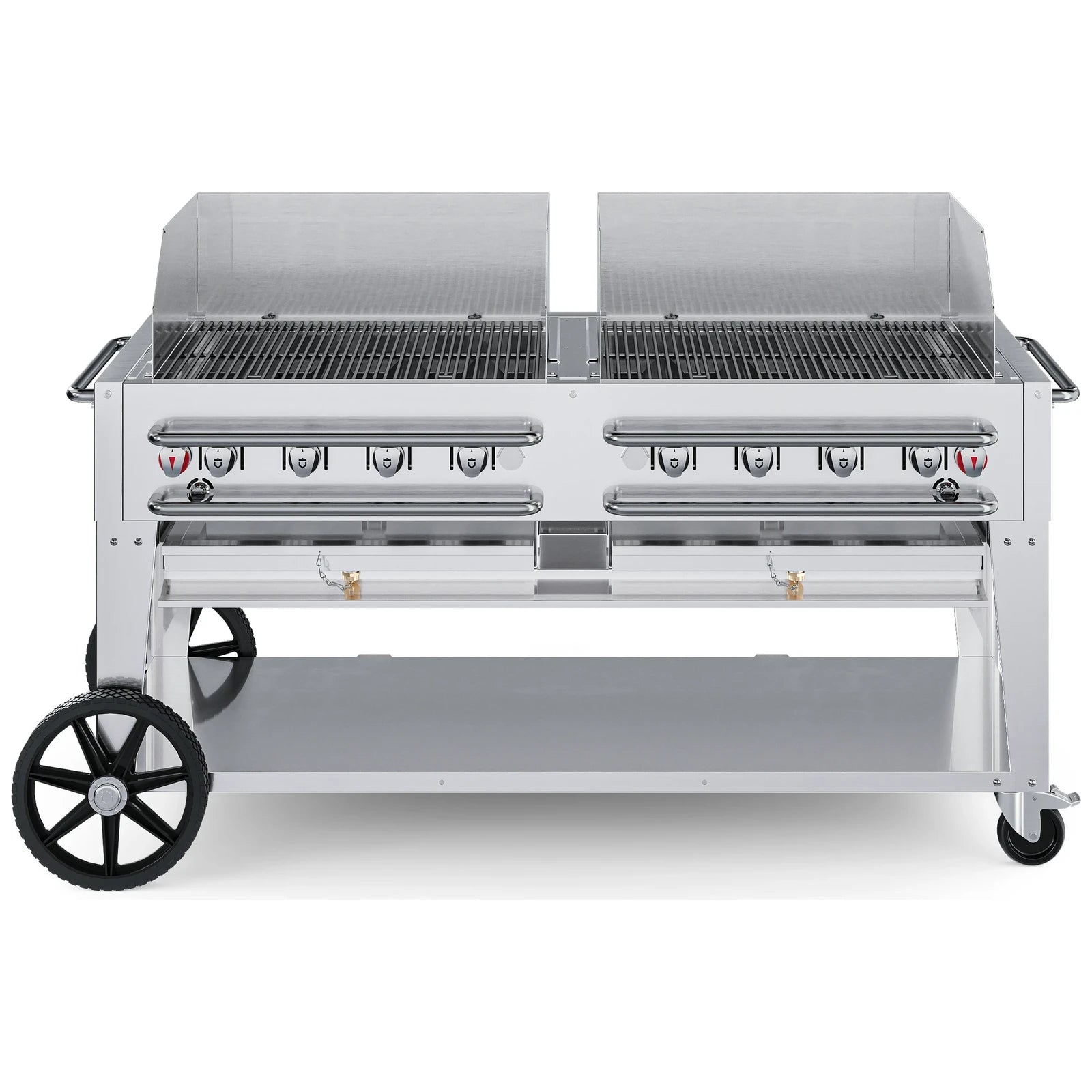 Crown Verity CV-RCB-60WGP 60" rental BBQ grill, with windguard package, stainless steel, front view