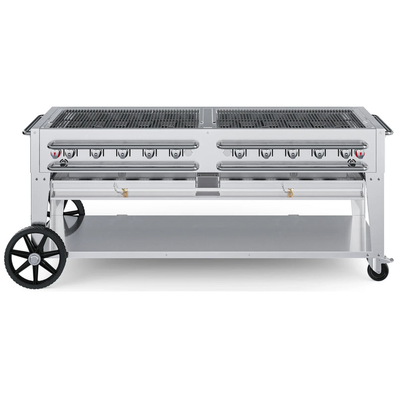 Crown Verity CV-RCB-72 72" rental BBQ grill, grill only with open cooking grates, stainless steel, front view