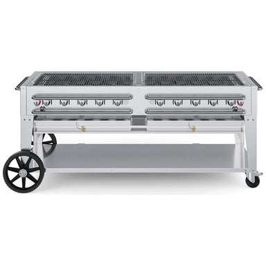Crown Verity CV-RCB-72 72" rental BBQ grill, grill only with open cooking grates, stainless steel, front view