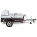 Crown Verity CV-TG-1 towable grill trailer with lockable storage, stainless steel, side view with dome closed