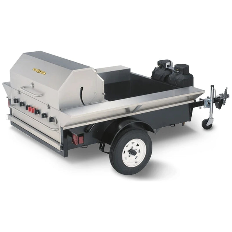 Crown Verity CV-TG-2 towable grill trailer with open bed, stainless steel, front view