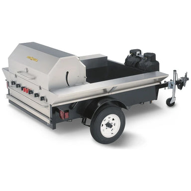 Crown Verity CV-TG-2 towable grill trailer with open bed, stainless steel, front view