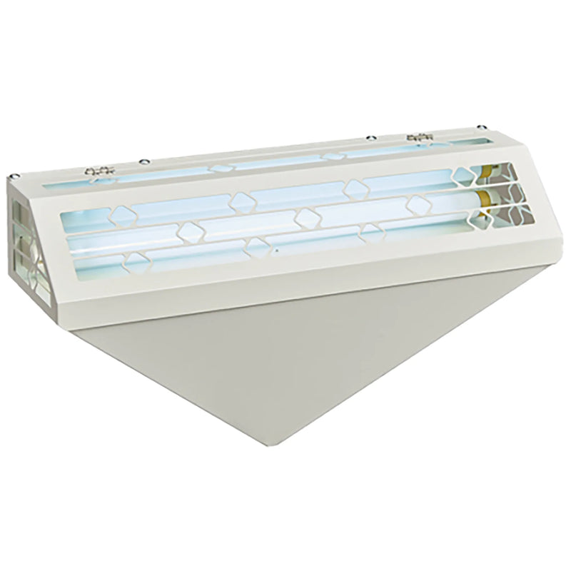 Curtron Pest-Pro 150 Series decorative insect trap in white with UV lamps and triangular front panel, angled view