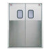 Curtron SPD-30 series double swinging traffic doors in grey with view windows and stainless kick plates