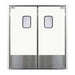 Curtron SPD-30 series double swinging traffic doors in white with view windows and stainless kick plates