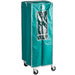 Curtron SUPRO-14 sheet pan rack cover in green vinyl with clear viewing window and zippered front, on a rolling rack