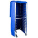 Curtron SUPRO-IC insulated sheet pan rack cover in blue with front flap lifted open showing the empty sheet pan rack