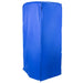 Curtron SUPRO-IC insulated sheet pan rack cover in blue, fully closed over a sheet pan rack, front angled view