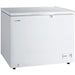 Duracold CF-30 30-inch white storage chest freezer with solid lid closed and front temperature control, angled view