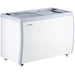 Duracold DIPC-39 white ice cream dipping and gelato freezer without sneeze guard, sliding glass lids closed, angled view