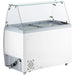 Duracold DIPC-39 ice cream dipping and gelato freezer with sneeze guard, rear view showing the compressor vent