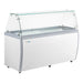 Duracold DIPC-60 white ice cream dipping and gelato freezer with curved glass sneeze guard, angled front view