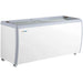 Duracold DIPC-71 white ice cream dipping and gelato freezer without sneeze guard, sliding glass lids closed, angled view