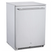 Duracold LG-C150H stainless steel outdoor undercounter refrigerator with solid door and bar handle, angled front view