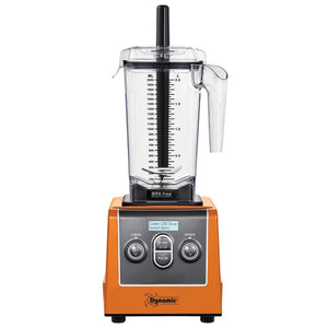 Dynamic BlendPro 3 commercial blender with touchpad controls, orange base and clear 2L container with black lid