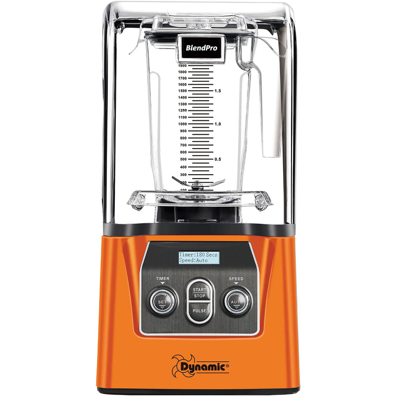 Dynamic BlendPro 3SE commercial blender with touchpad controls and clear sound enclosure over the 2L container