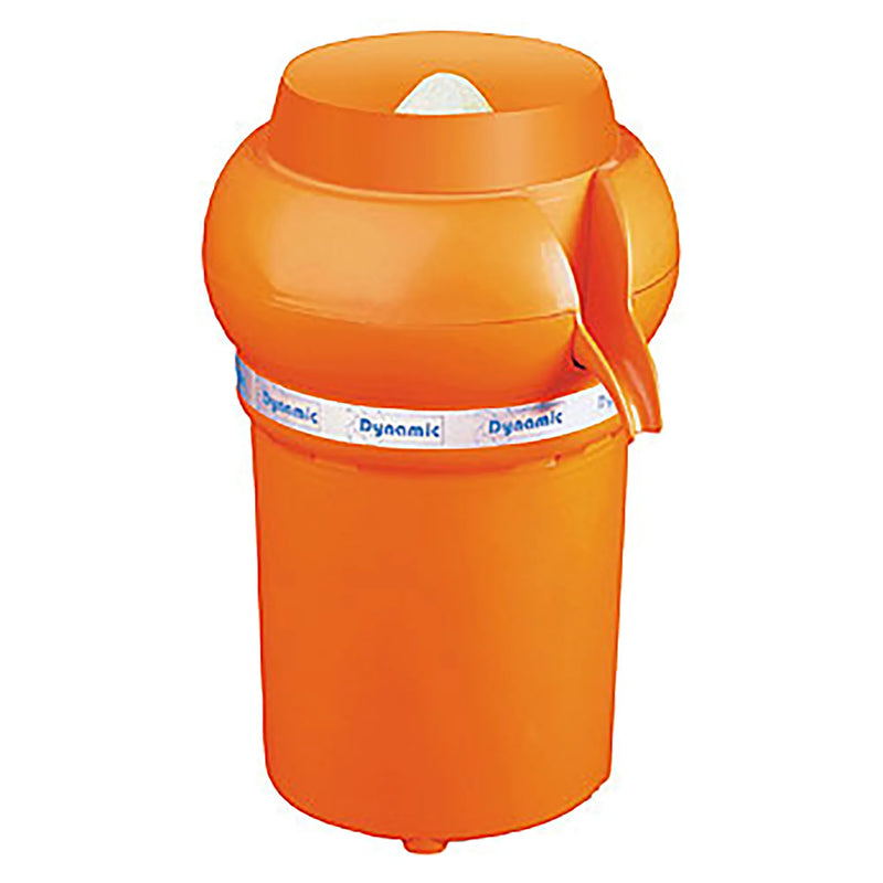 Dynamic PA001.1 PA96 electric citrus juicer, orange plastic body with press lever and juice spout, angled view