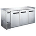 EFI CBBSDR3-72CC 73-inch stainless steel back bar cooler with three solid swing doors, angled front view