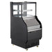 EFI CGOSM-2661 26 inch black square glass refrigerated merchandiser with open air lower section, angled front view