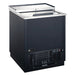 EFI FGF-25-VCX commercial 26-inch wide black glass chiller with stainless steel top and front vent, angled view